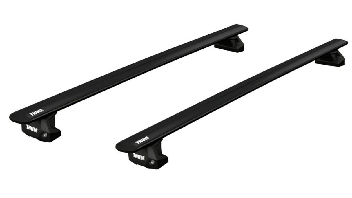 Black Thule Evo WingBar roof bars with fixpoint fixings for the TOYOTA Highlander 5-dr SUV, 2020 on Roof Rack
