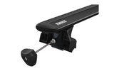 Black Thule EVO Wingbar with 7106 foot pack uses a torque limited tool for fitting to the HYUNDAI Grand Santa Fe 5-dr SUV, 2013 - 2018