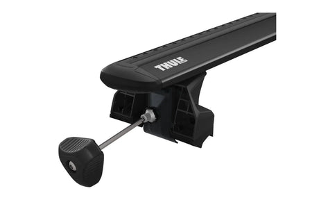 Black Thule EVO Wingbar with 7106 foot pack uses a torque limited tool for fitting to the DACIA Lodgy 5-dr MPV, 2012 on
