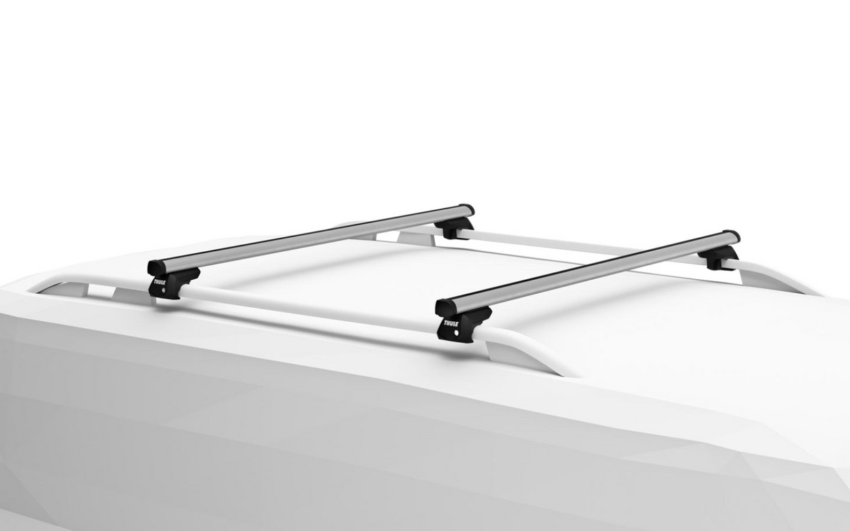 Thule Evo Pro Bar roof rack for the MINI Countryman 5-dr SUV, 2017 - 2024 with raised roof rail clamps and strong commercial grade bars