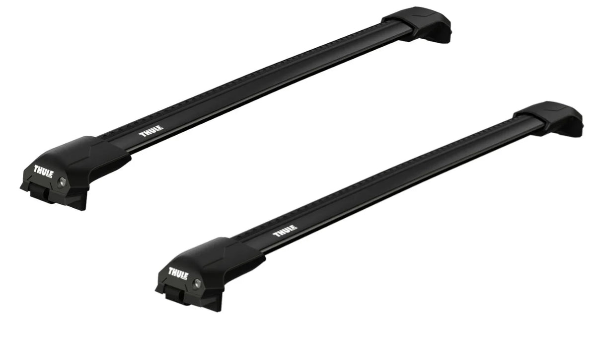 Black Thule WingBar Edge roof rail rack for the DACIA Sandero Stepway 5-dr SUV, 2009 - 2012 with raised roof rails