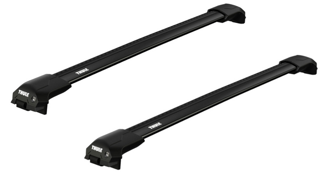 Black Thule WingBar Edge roof rail rack for the KIA Sorento 5-dr SUV, 2002 - 2009 with raised roof rails