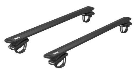 Black Thule roof bar system for oversize roof racks on the SSANGYONG Rexton Sports 4-dr Pickup, 2018 on