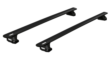 Black Thule Evo WingBar roof bars with fixpoint fixings for the MITSUBISHI Triton Club Cab 2-dr Pickup, 2016 - 2023 Roof Rack