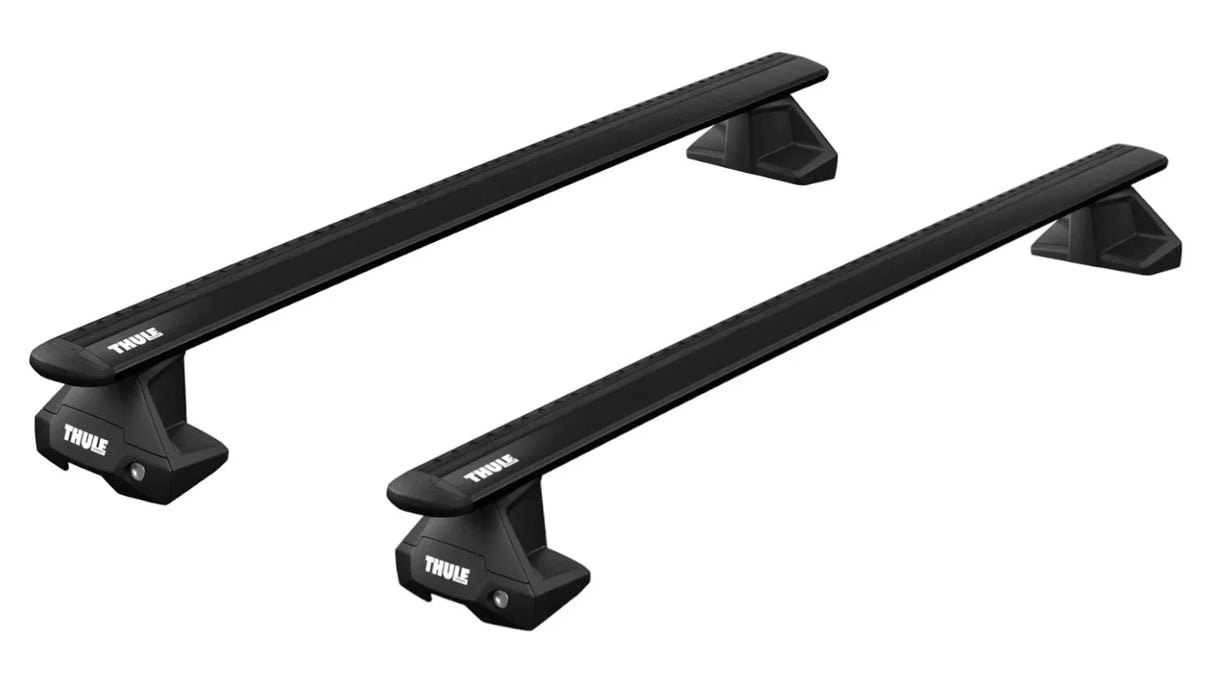 Black Thule WingBar Evo roof rack to fit the DACIA Logan 4-dr Saloon, 2021 on